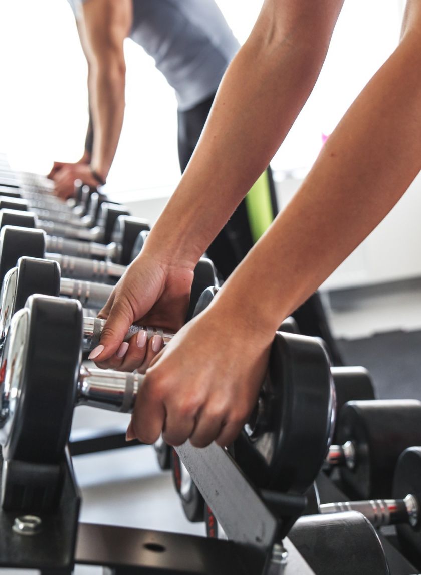 People using dumbbells at the fitness center