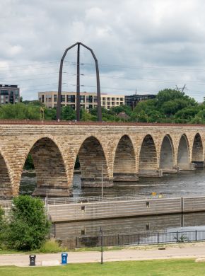 Riverside park and Stone Arch Bridge in Minneapolis